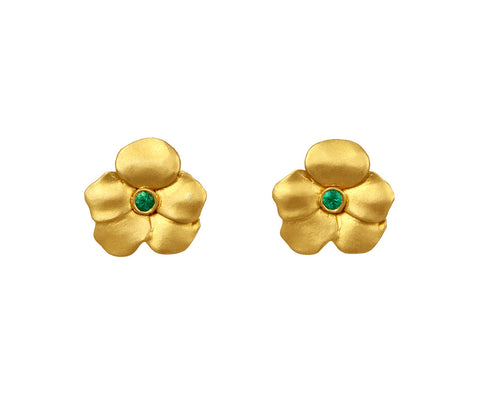14K Yellow Gold Emerald Flower Earrings