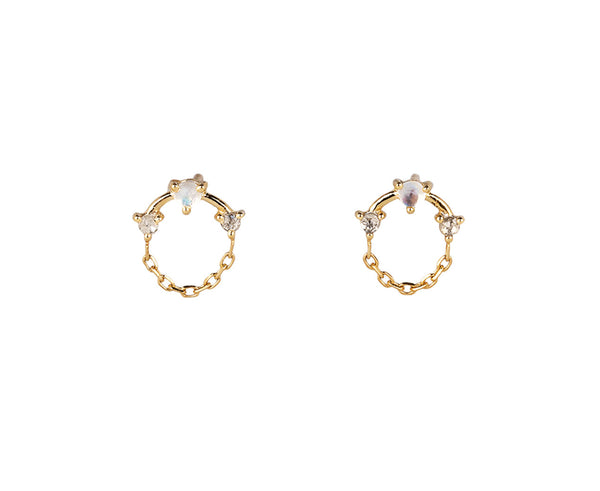 Celine Daoust Moondstone and Diamond Chain Earrings