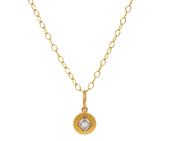 14K Yellow Gold Diamond Charm Floating Pendant Long Necklace