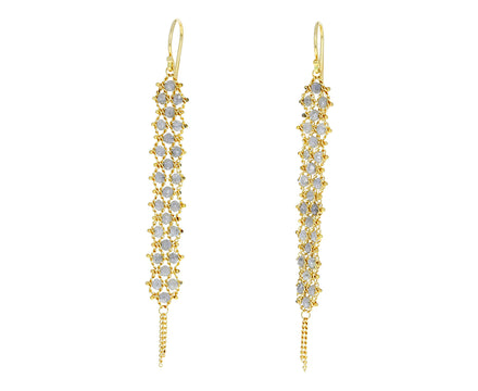 Long Silver Diamond Textile Earrings