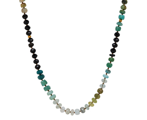 Green Garnet, Black Spinel and Amazonite Beaded Necklace