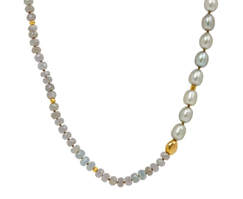 Lena Skadegard Grey Pearl and Sapphire Beaded Necklace