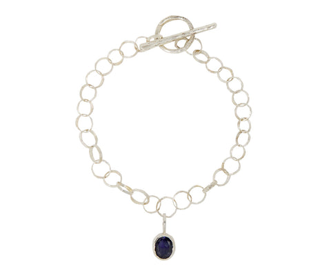 Hammered Silver Link Bracelet with Iolite Drop