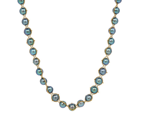 Amali Blue Akoya Pearl Textile Necklace