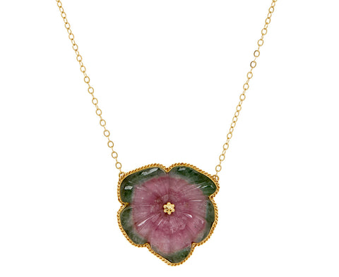 Amali Carved Watermelon Tourmaline Pendant Necklace