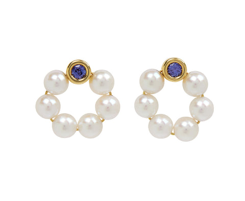 Tanzanite and Pearl Grotto Margherita Earrings