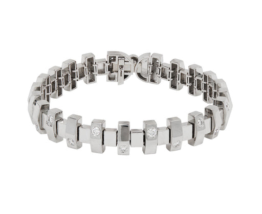 Narrow Platinum and Diamond Hopscotch Bracelet