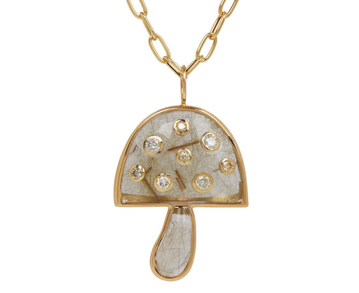 Rutilated Quartz and Diamond Magic Mushroom Necklace