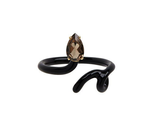 Smoky Quartz Black Enamel Baby Vine Ring