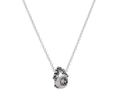 Branch Encrusted Silver and Diamond Egg Pendant Necklace