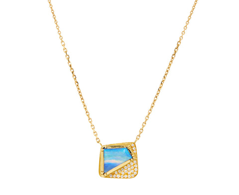 Boulder Opal Diamond Geo Pendant Necklace