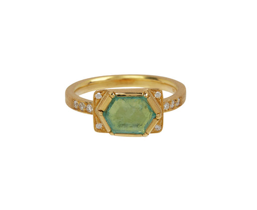 Hexagonal Emerald Shield Ring