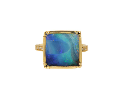 Square Opal and Diamond Ring