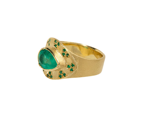 Engraved Emerald Talisman Shield Ring