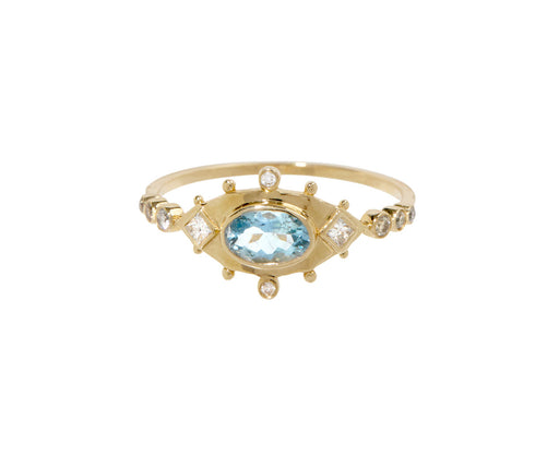 Celine Daoust Aquamarine and Diamond Evil Eye Ring