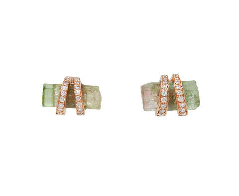 Small Watermelon Tourmaline Elemental Stud Earrings