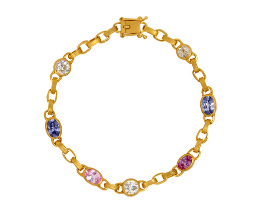 Padparadscha Sapphire, Purple Sapphire and Diamond Signature Chain Bracelet