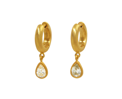 Pear Diamond Drop Mini Signature Hoop Earrings