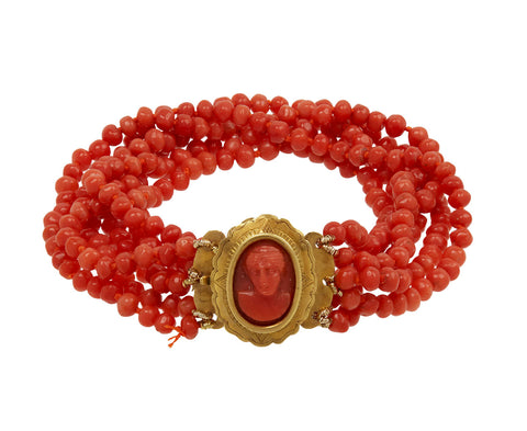 Coral Cameo Beaded Bracelet