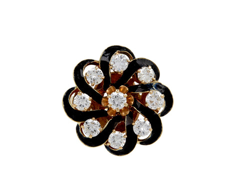 Enamel and Diamond Flower Pinky Ring