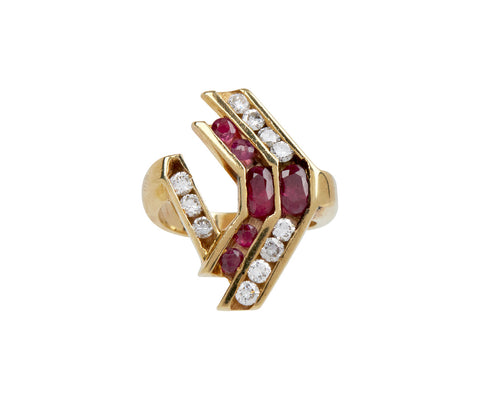 Open Diamond and Ruby Ring