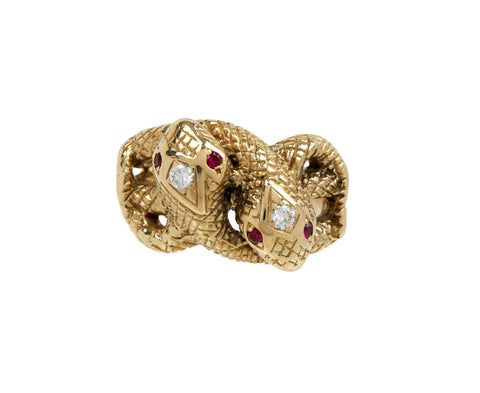 Ruby and Diamond Double Snake Ring