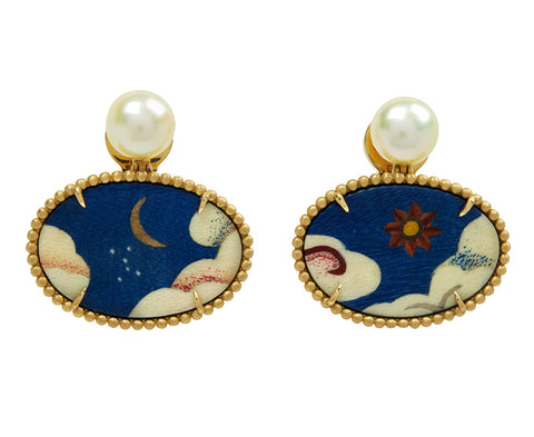 Tibetan Sky Pearl Marquetry Earrings