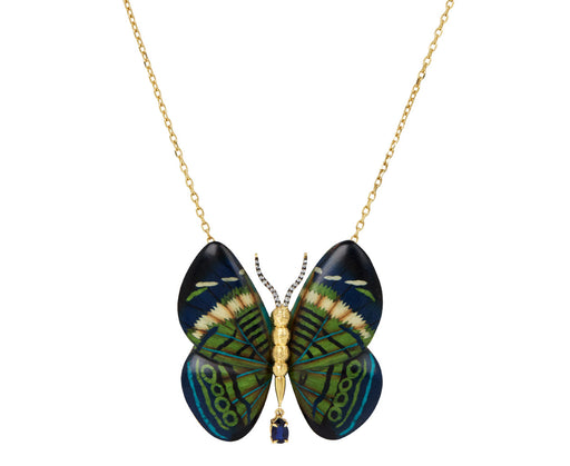 Marquetry Butterfly Pendant with Diamonds and Kyanite