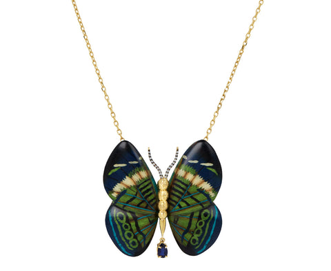 Marquetry Butterfly Pendant with Diamonds and Kyanite