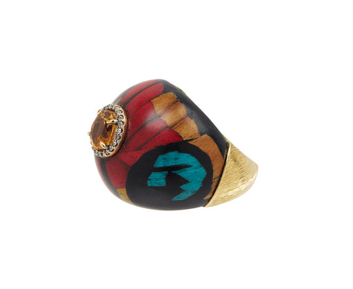 Marquetry Butterfly and Citrine Ring