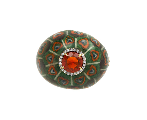 Marquetry Peacock and Fire Opal Ring