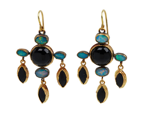 Onyx and Opal Art Deco-ish Chandelier Earrings