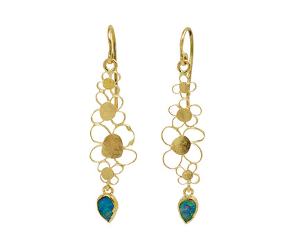 Gold Flowery and Opal Drop Earrings