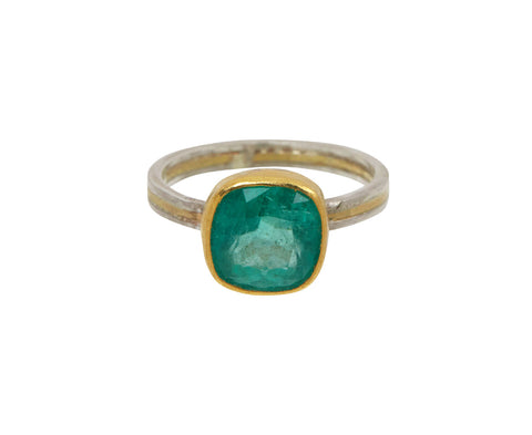 Bright Cushion Cut Emerald Ring