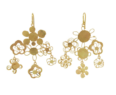 Gold Flowery Chandelier Earrings