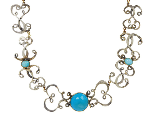 Silver Wispy Rorschach Necklace with Turquoise