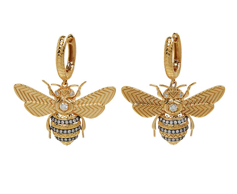 Mini Bee Drop Huggie Earrings
