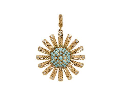 Turquoise and Diamond Chubby Sunflower Pendant ONLY