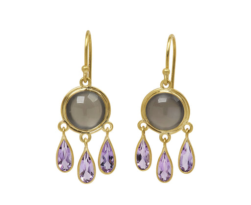 Kothari Elements Black Moonstone and Amethyst Ring of Fire Chandelier Earrings