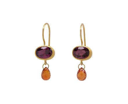 Rhodolite and Orange Sapphire Apple and Eve Earrings