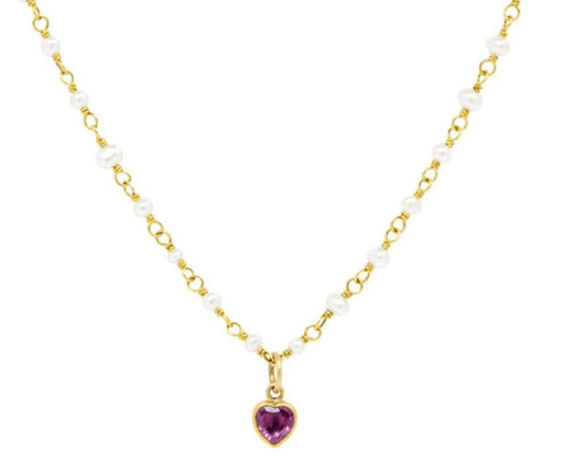 Pearl and Pink Sapphire Heart Spun Sugar Necklace