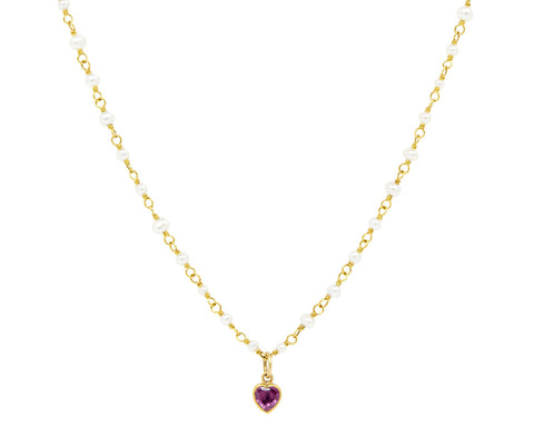 Pearl and Pink Sapphire Heart Spun Sugar Necklace