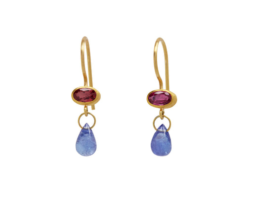 Mis-Matched Ruby and Tanzanite Apple and Eve Earrings