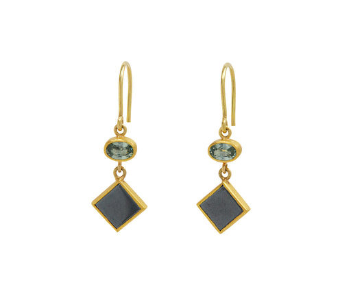 Moss Green Sapphire and Hematite Bon Bon Earrings