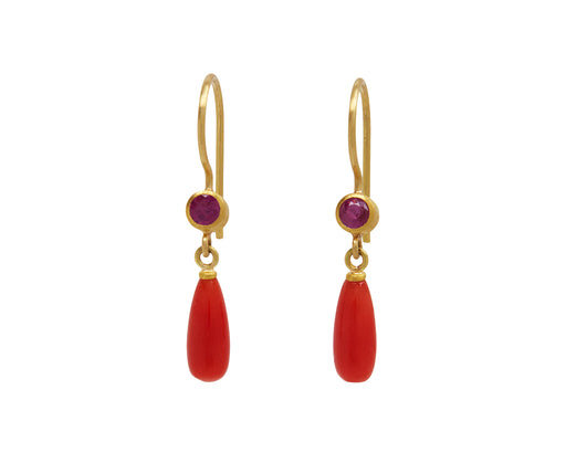 Ruby and Red Coral Apple and Eve Earrings