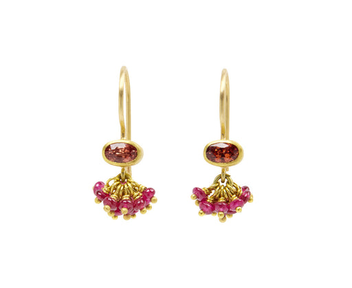 Orange Sapphire and Ruby Sprinkle Earrings