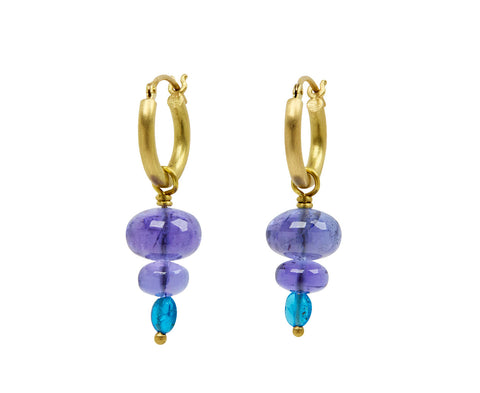 Tanzanite and Apatite Circus Hoop Earrings