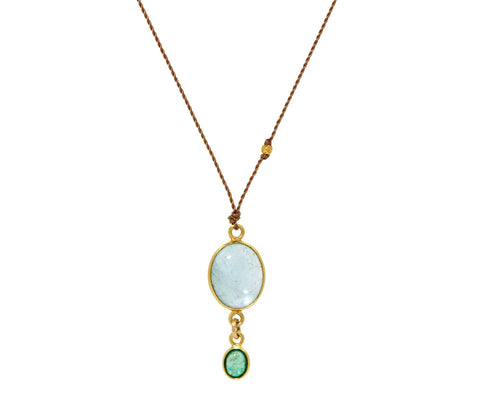 Margaret Solow Aquamarine and Emerald Pendant Necklace