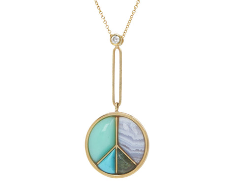 Mixed Blues Peace Sign Pendant Necklace
