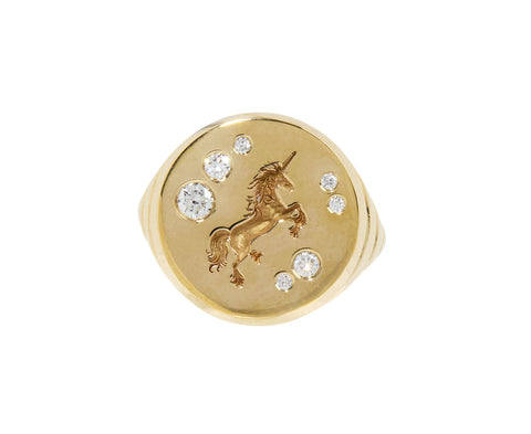 Diamond Unicorn Fantasy Signet Ring